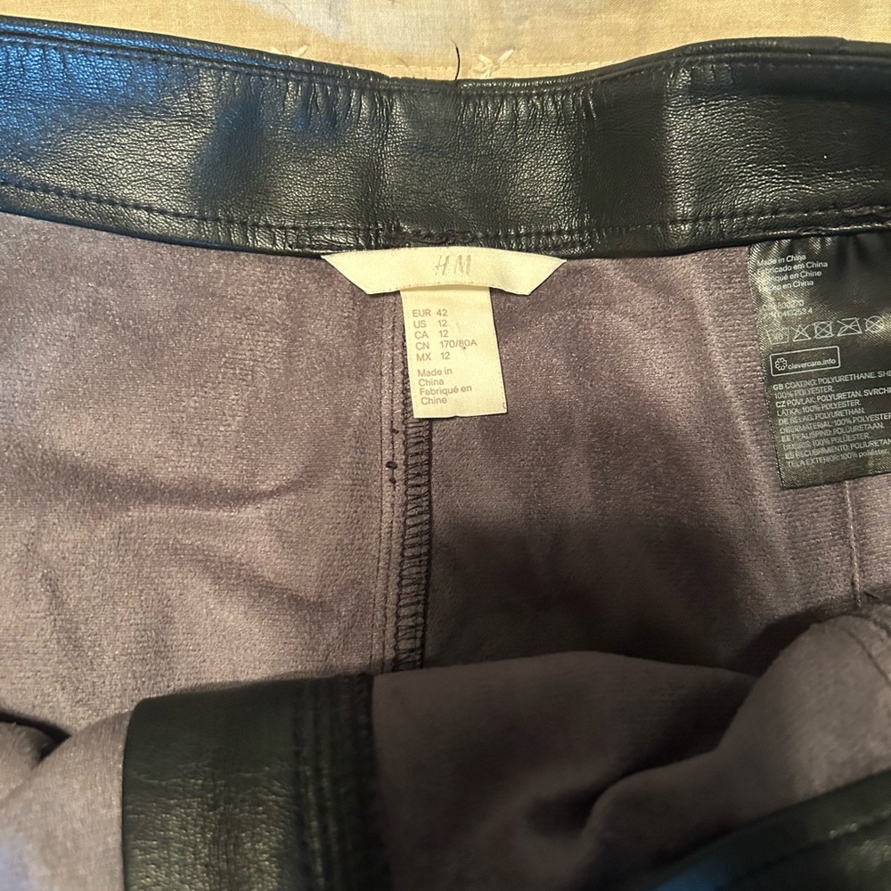 H&M Taupe Skirt with Black Faux Leather Trim